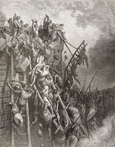 Het Leger van Priester Volkmar en Graaf Emocio vallen Merseburg aan, illustratie uit 